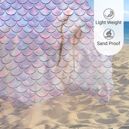 Sunlit Silky Soft Sand Proof Beach Blanket 106"x81" / 85"x72" Sand Proof Mat with Corner Pockets and Mesh Bag for Beach Party, Travel, Camping and Outdoor Music Festival,Purple Mermaid Scale