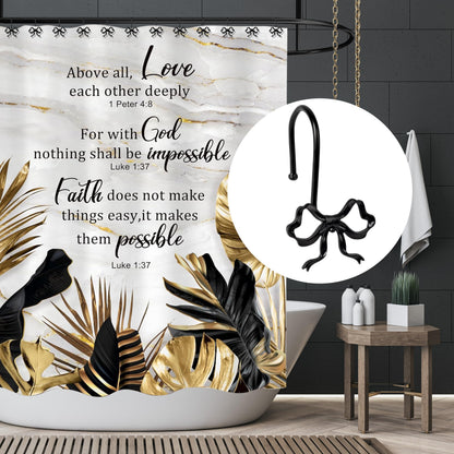 Sunlit Cute Gold Bow Knot Shower Curtain Hooks, Metal Home Decorative Shower Curtain Rings for Bathroom, Shower Curtain Hangers Bathroom Accessories, Set of 12