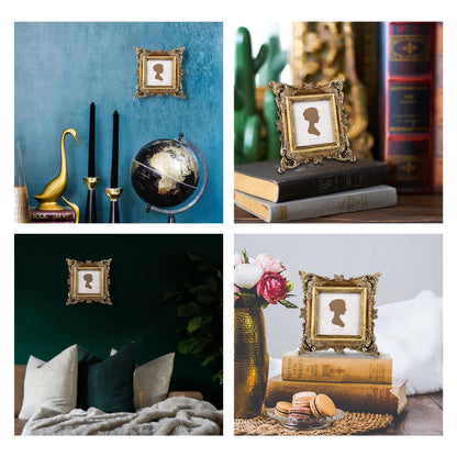 Sunlit Vintage Picture Frame 4x4 Inch, Luxury Antique Square Photo Frames with Glass Front, Photo Display, Tabletop Wall Hanging, Gift Ideas, Bronze Gold