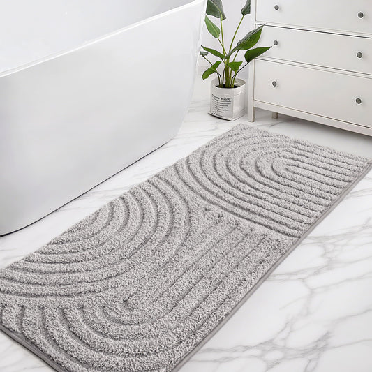 Sunlit 24"x60" Boho Decorative Textured Bathroom Rugs Runner, Mid Century Modern Extra Long Non-Slip Absorbent Soft Bath Mat, Organic Modern Floor Mat Bath Runner Dry Fast Machine Washable, Gray