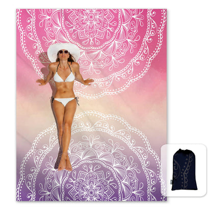 Sunlit Silky Soft Sand Proof Beach Blanket 106"x81" / 85"x72" Sand Proof Mat with Corner Pockets and Mesh Bag for Beach Party, Travel, Camping and Outdoor Music Festival, Mandala