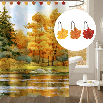 Sunlit Fall Autumn Decorative Shower Curtain Hooks, Squirrel Acorn Shower Curtain Rings, Resin, Orange Brown Cute Bathroom Curtain Hangers Decoration, Set of 12