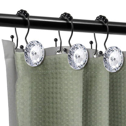 Sunlit Luxury Design Round Clear Diamond Crystal Gem Bling with Glide Balls Double Shower Curtain Hooks, Rust Proof Metal Rhinestones Glam Shower Curtain Rings-12 Pack