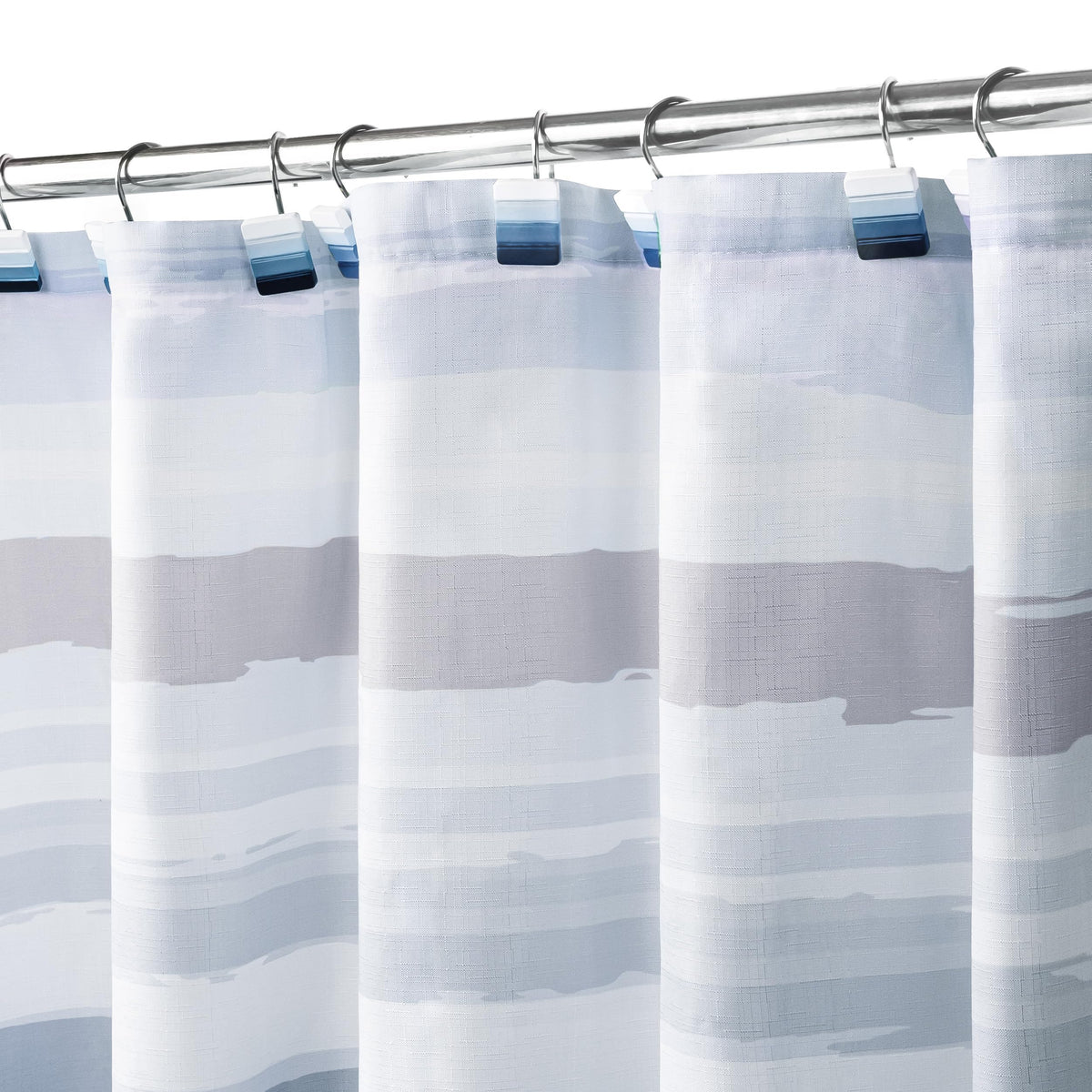 Sunlit Sunset Ombre Striped Shower Curtain, Blue and Orange Textured Slubbed Fabric Shower Curtain for Bathroom Decoration, Gradient Stripe Bathroom Curtain, 72x72