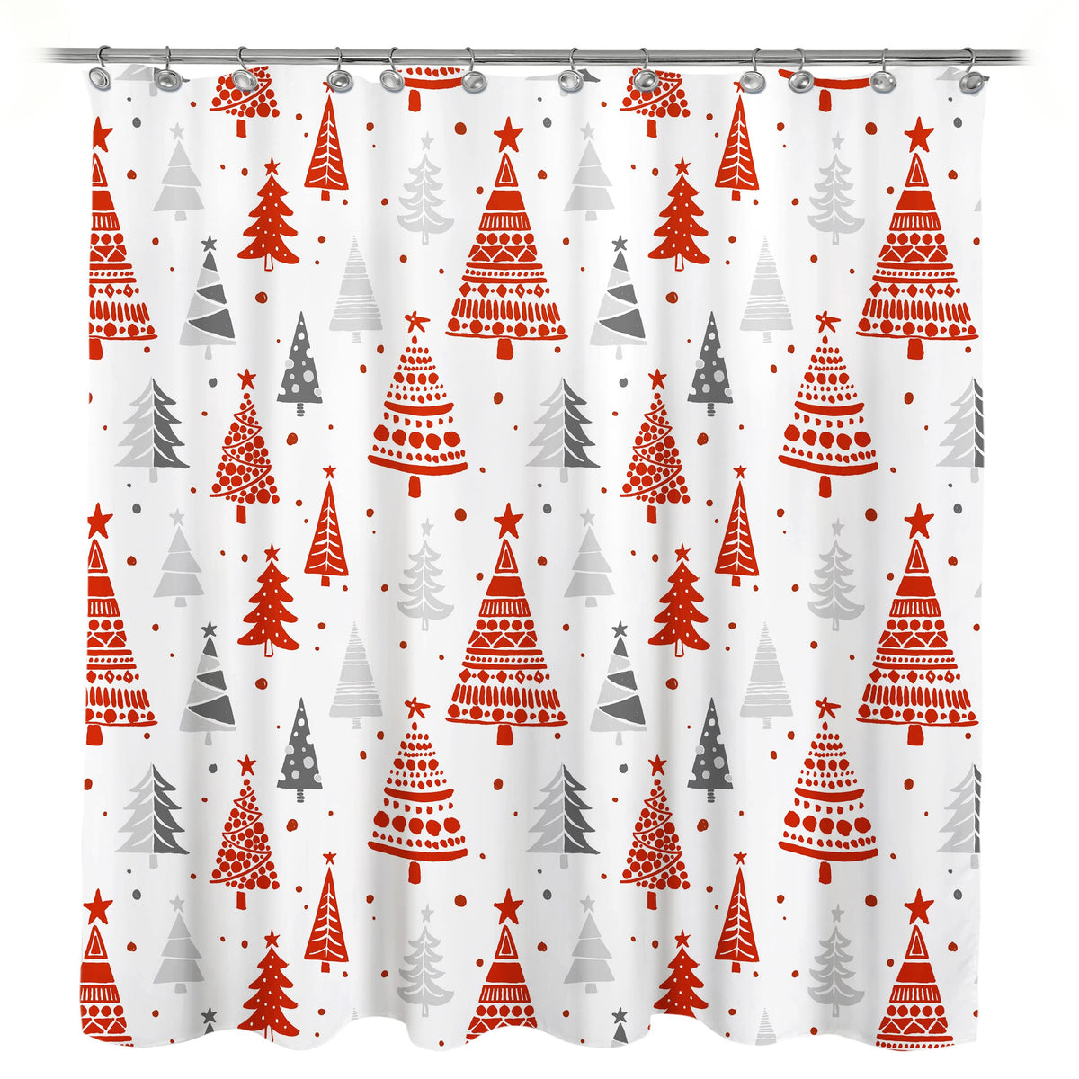 Sunlit Christmas Shower Curtain, Blue and Gray Xmas Trees with Stars and Snow Pattern Shower Curtains for Bathroom Decor, Winter Snowflake Pine Tree Bathroom Curtains, 71x71 Inch