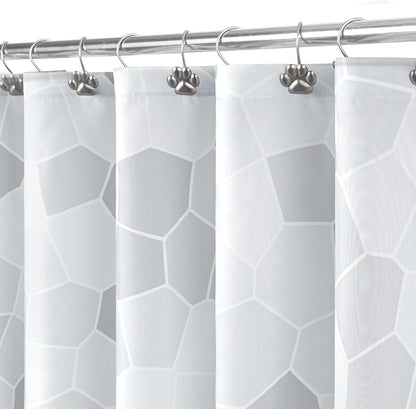 Sunlit Design Black Cat Silhouette and Gray Mosaic Fabric Shower Curtain. Grey and White