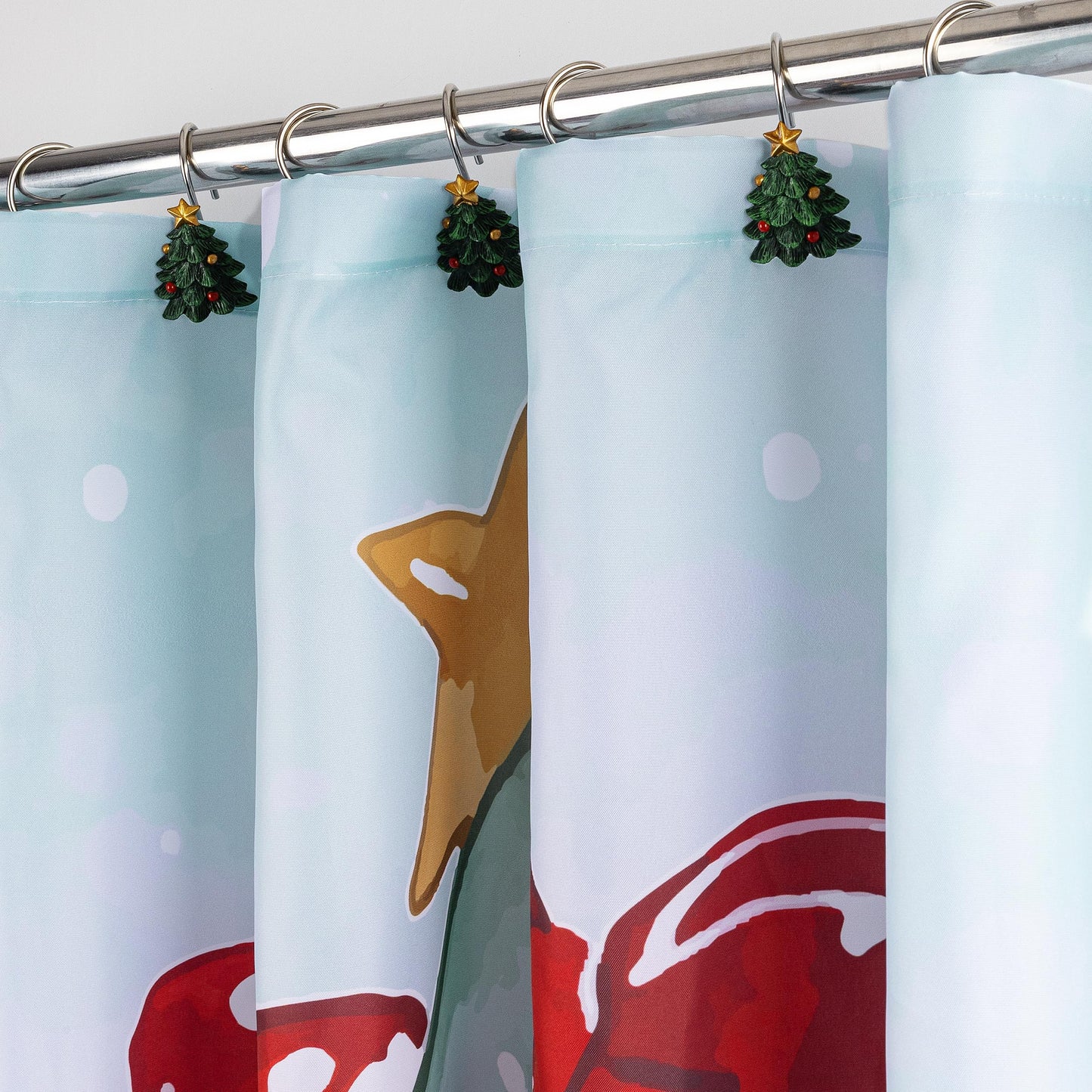Sunlit Christmas Shower Curtain, Red Mug Hot Cocoa with Snowman Marshmallows and Gingerbread Cookies, Whimsical Holiday Scene Festive Bathroom Fabric Shower Curtain, Home Decor Tapestry, 72" x 72"