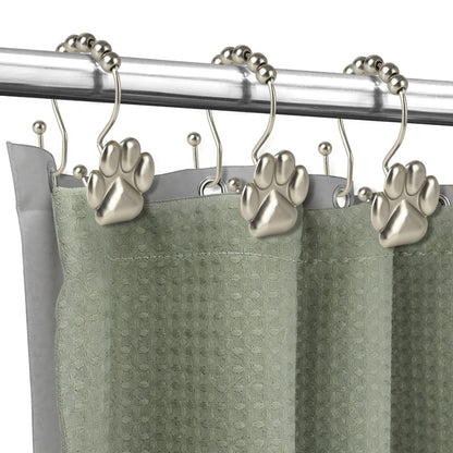 Sunlit Fashion Design Cute Paw Print Polished Double Shower Curtain Hooks for Dog Cat and Bear, Rust Proof Oil Rubbed Metal Shower Curtain Rings-12 Pack