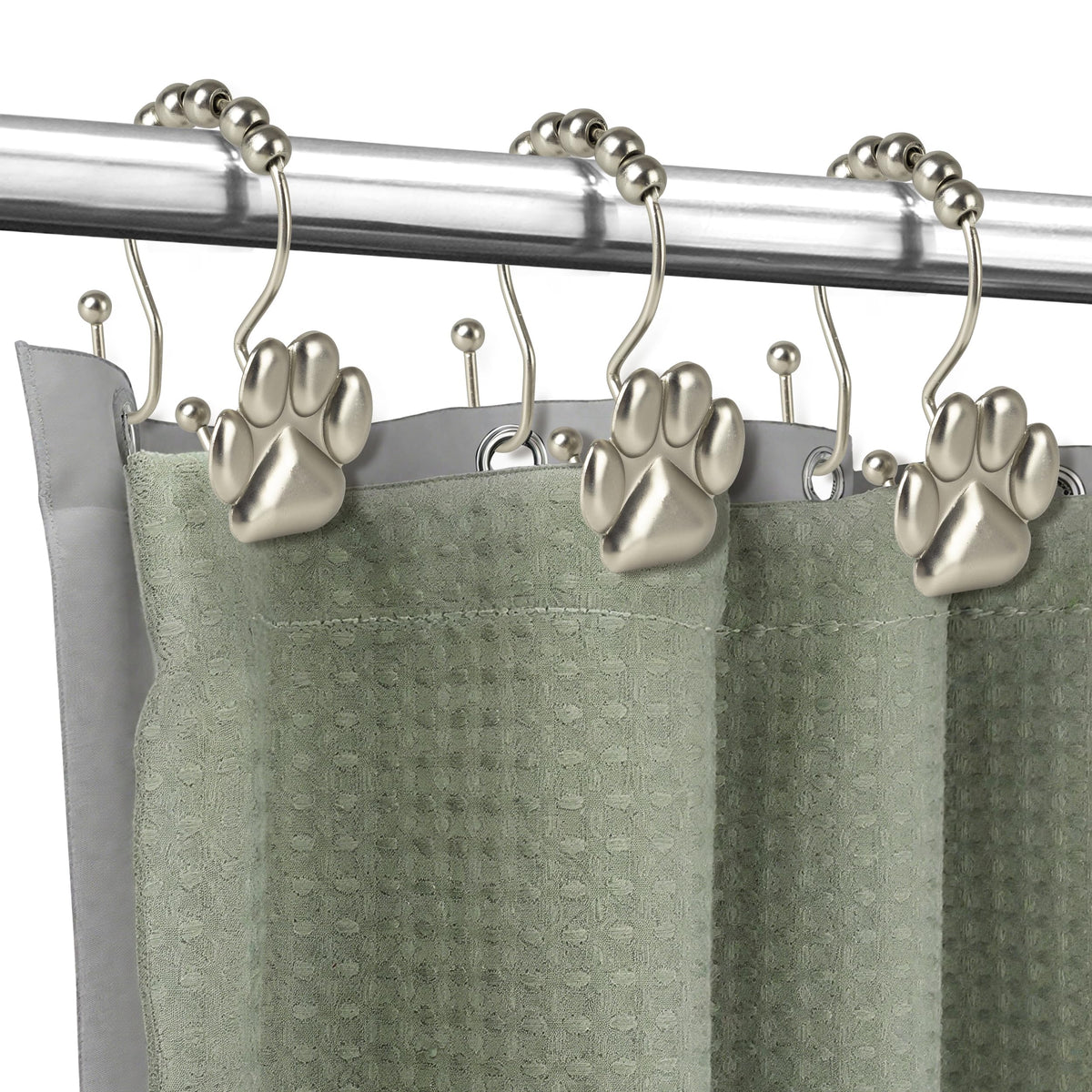 Sunlit Fashion Design Cute Paw Print Polished Double Shower Curtain Hooks for Dog Cat and Bear, Rust Proof Oil Metal Shower Curtain Rings, Black-12 Pack