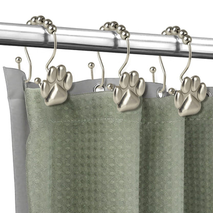 Sunlit Fashion Design Cute Paw Print Polished Double Shower Curtain Hooks for Dog Cat and Bear, Rust Proof Oil Metal Shower Curtain Rings, Black-12 Pack