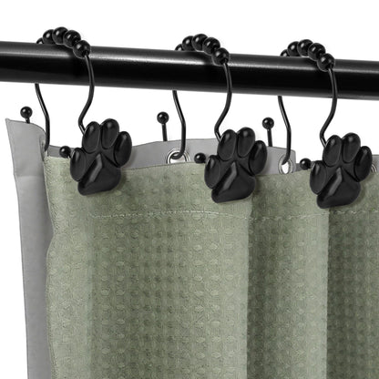 Sunlit Fashion Design Cute Paw Print Polished Double Shower Curtain Hooks for Dog Cat and Bear, Rust Proof Oil Rubbed Metal Shower Curtain Rings-12 Pack
