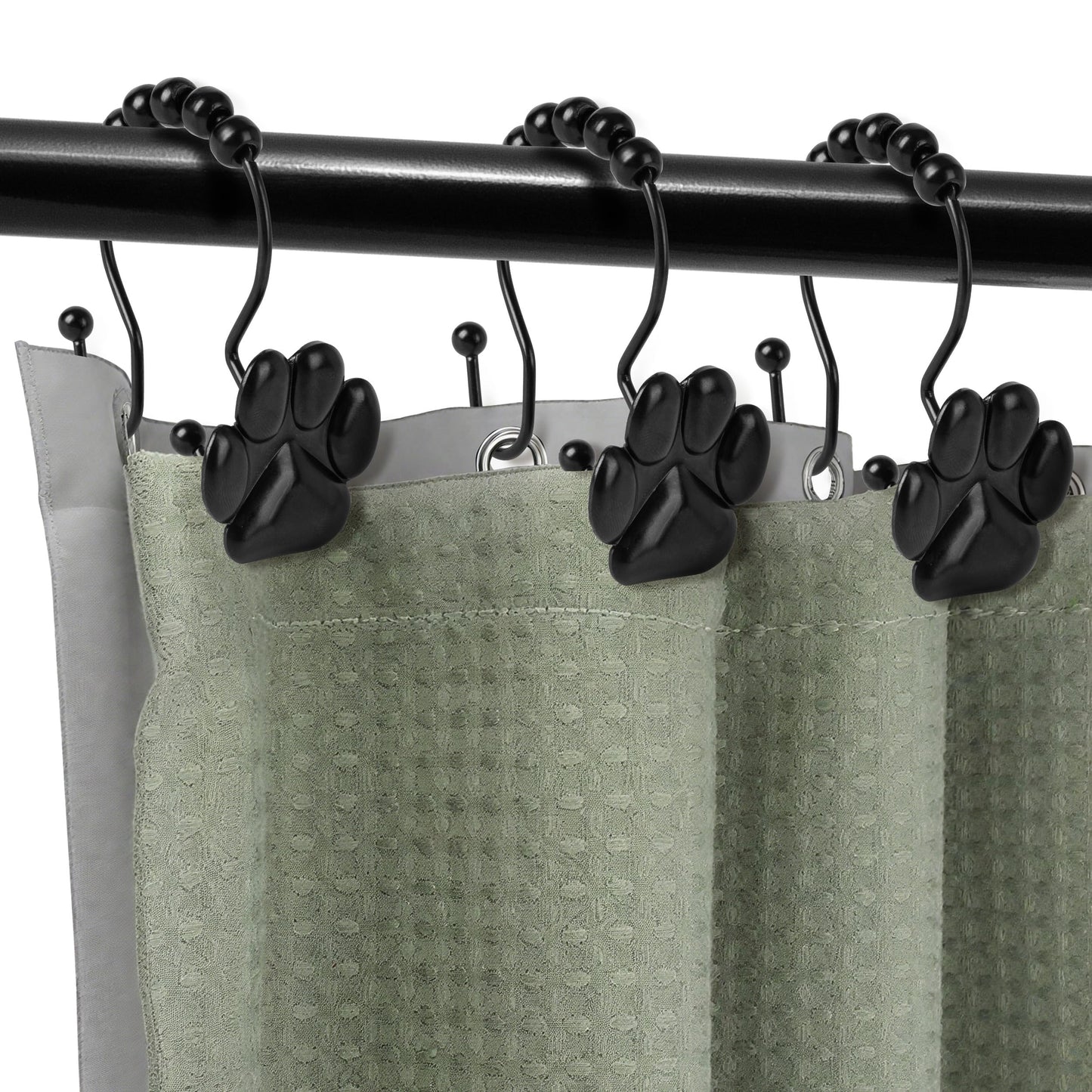 Sunlit Fashion Design Cute Paw Print Polished Shower Curtain Hooks for Dog Cat and Bear, Rust Proof Oil Rubbed Metal Shower Curtain Rings-12 Pack