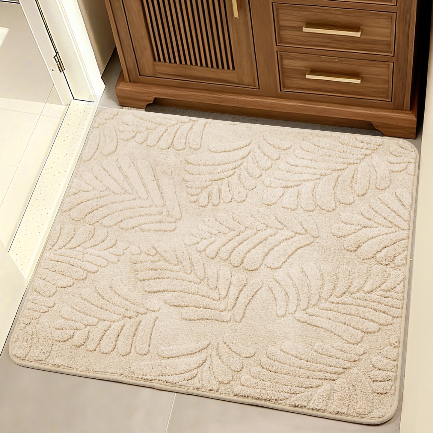 Sunlit Square Bathroom Rug 32x32, Soft Absorbent Bath Mat, Washable Bathroom Mat, Non-Slip Square Bath Rug, Cozy Shower Rugs Bathmat, Subtle High-Low Pile Jacquard Pattern, Diamond Pewter Green