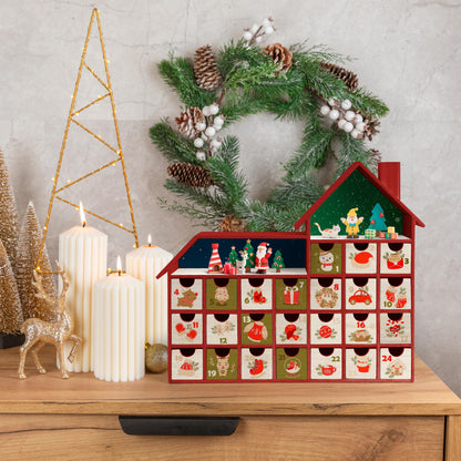 Sunlit Christmas Wooden Advent Calendar with Drawers, Unfinished Wooden, House Shaped Countdown Calendar Ready to Decorate and Personalize | Craft Storage Box | DIY Guru and Crafters