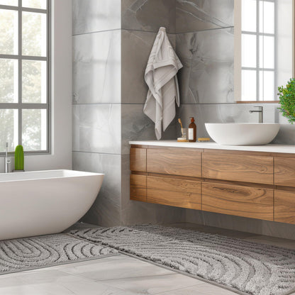 Sunlit 24"x60" Boho Decorative Textured Bathroom Rugs Runner, Mid Century Modern Extra Long Non-Slip Absorbent Soft Bath Mat, Organic Modern Floor Mat Bath Runner Dry Fast Machine Washable, Gray