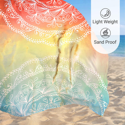 Sunlit Silky Soft Sand Proof Beach Blanket 106"x81" / 85"x72" Sand Proof Mat with Corner Pockets and Mesh Bag for Beach Party, Travel, Camping and Outdoor Music Festival, Mandala