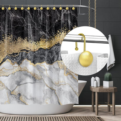 Sunlit Gold Shower Curtain Hooks, Round Metal Home Decorative Shower Curtain Rings for Bathroom, Modern Shower Curtain Hangers Bathroom Accessories, Set of 12