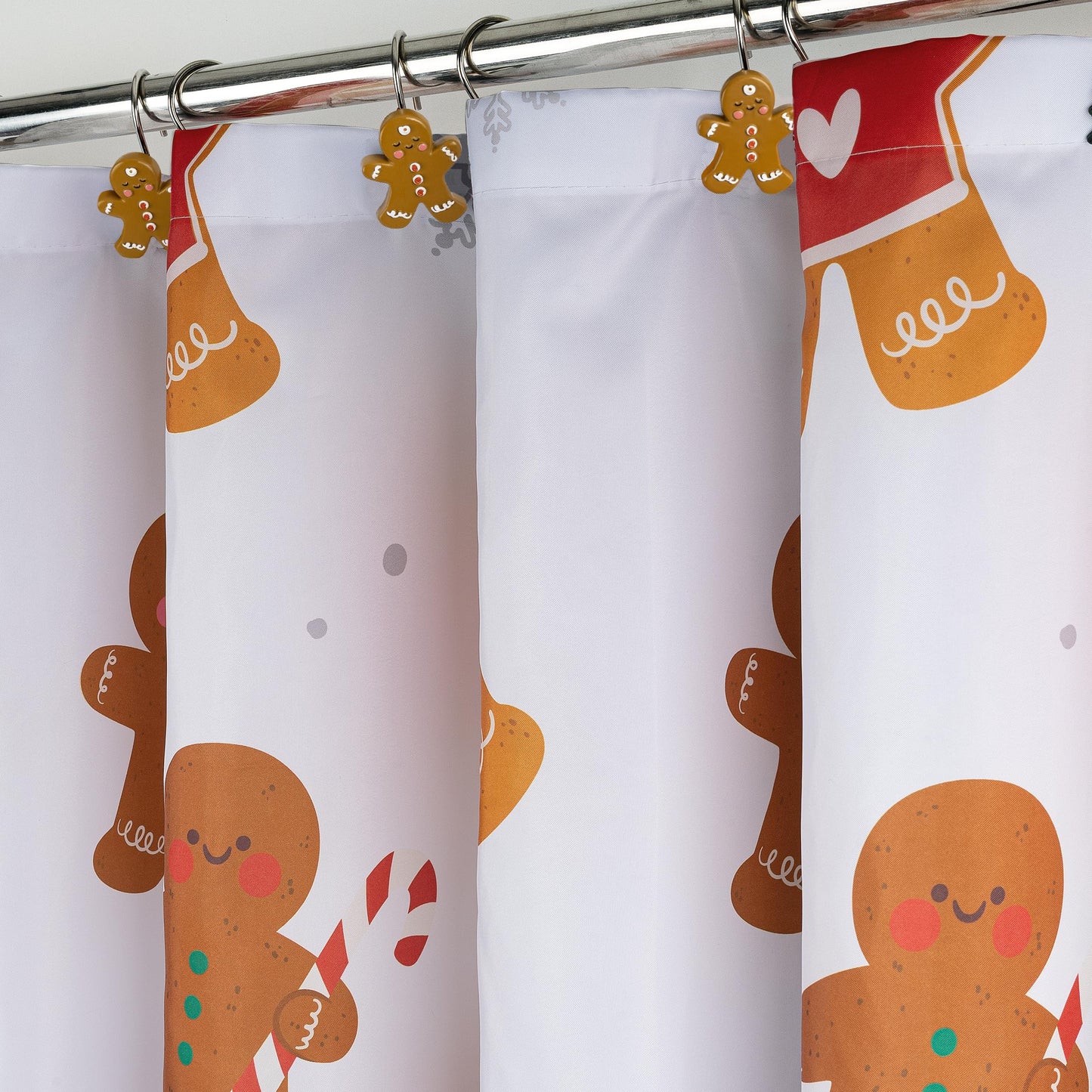 Sunlit Christmas Shower Curtain, Pink Holiday Gingerbread Men with Candy Canes and Snowflakes Cute Xmas Cookie Pattern, Festive Bathroom Fabric Shower Curtain, Home Decor Tapestry, 72" x 72"