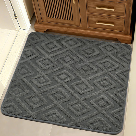Sunlit Square Bathroom Rug 32x32, Soft Absorbent Bath Mat, Washable Bathroom Mat, Non-Slip Square Bath Rug, Cozy Shower Rugs Bathmat, Subtle High-Low Pile Jacquard Pattern, Diamond Pewter Green