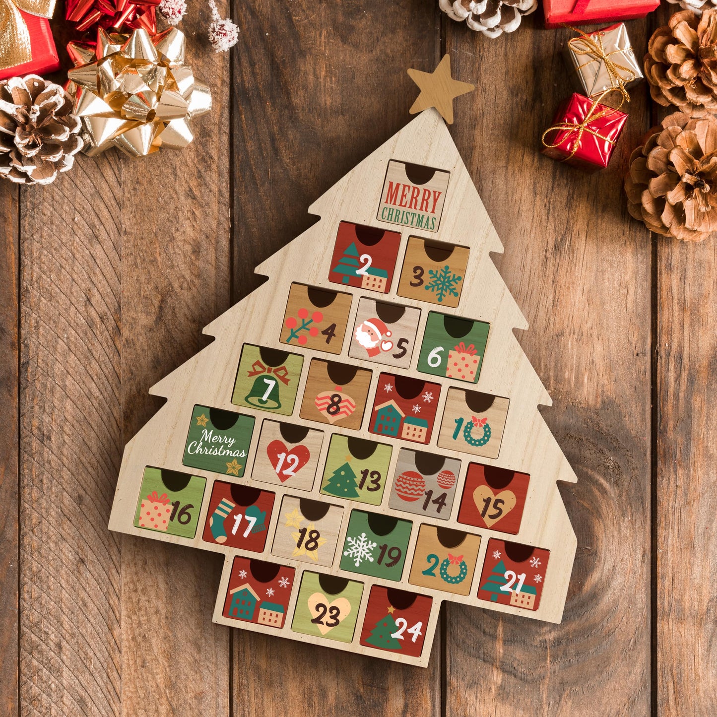 Sunlit Christmas Wooden Advent Calendar with Drawers, Unfinished Wooden, House Shaped Countdown Calendar Ready to Decorate and Personalize | Craft Storage Box | DIY Guru and Crafters