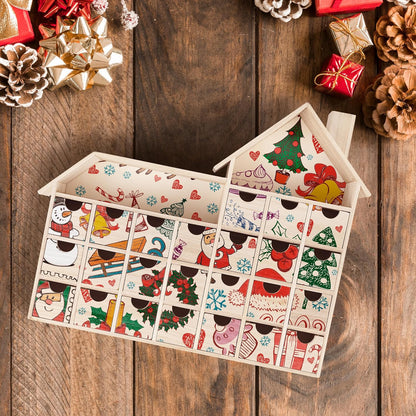 Sunlit Christmas Wooden Advent Calendar with Drawers, Unfinished Wooden, Chalet Shaped Countdown Calendar Ready to Decorate and Personalize | Craft Storage Box | DIY Guru and Crafters