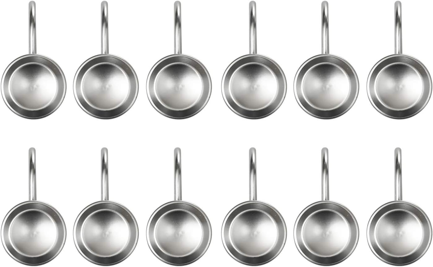 Sunlit Luxury Design Brushed Nickel Oval Shower Curtain Hooks Rust Proof Oil Rubbed Metal Shower Curtain Rings - Satin Matte Silver - 12 Pack