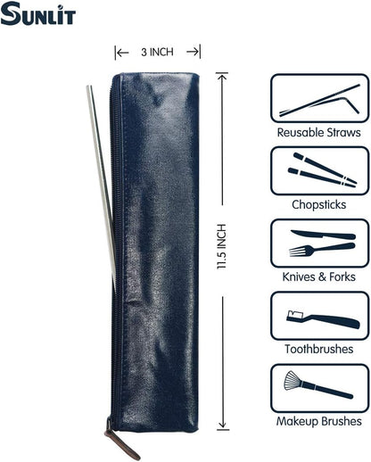 Sunlit 100% Waterproof Wipe Clean Hygienic Carrying Case/Pouch for Reusable Straws - 2 set - For 10.5 inches Straws Silicone or Stainless Steel - Brush/Chopsticks Zipper Bag for Travel