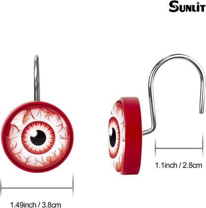 Sunlit Halloween Scary Eye with Bloodshot Round Crystal Glass Decorative Shower Curtain Hooks, Rust Proof Oil Rubbed Metal Shower Curtain Rings-12 Pack