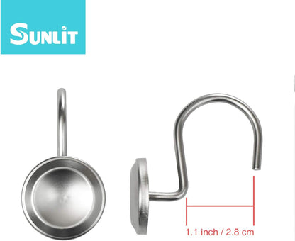 Sunlit Luxury Design Brushed Nickel Oval Shower Curtain Hooks Rust Proof Oil Rubbed Metal Shower Curtain Rings - Satin Matte Silver - 12 Pack