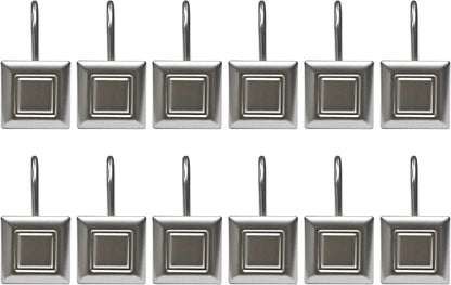 Sunlit Luxury Design Brushed Nickel Oval Shower Curtain Hooks Rust Proof Oil Rubbed Metal Shower Curtain Rings - Satin Matte Silver - 12 Pack