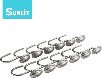Sunlit Luxury Design Brushed Nickel Oval Shower Curtain Hooks Rust Proof Oil Rubbed Metal Shower Curtain Rings - Satin Matte Silver - 12 Pack