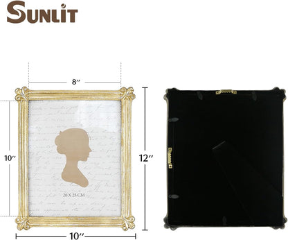 Sunlit Vintage Picture Frame 8x10 Inch, Luxury Antique Photo Frames with Glass Front, Photo Display, Tabletop Wall Hanging, Gift Ideas, Gold