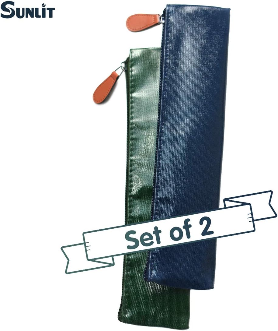 Sunlit 100% Waterproof Wipe Clean Hygienic Carrying Case/Pouch for Reusable Straws - 2 set - For 10.5 inches Straws Silicone or Stainless Steel - Brush/Chopsticks Zipper Bag for Travel