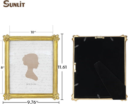 Sunlit Vintage Picture Frame 8x10 Inch, Luxury Antique Photo Frames with Glass Front, Photo Display, Tabletop Wall Hanging, Gift Ideas, Gold