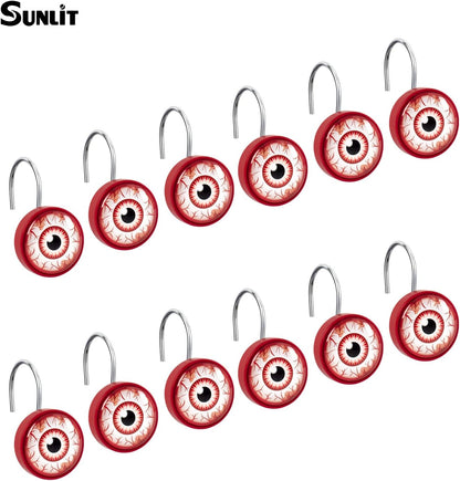 Sunlit Halloween Scary Eye with Bloodshot Round Crystal Glass Decorative Shower Curtain Hooks, Rust Proof Oil Rubbed Metal Shower Curtain Rings-12 Pack