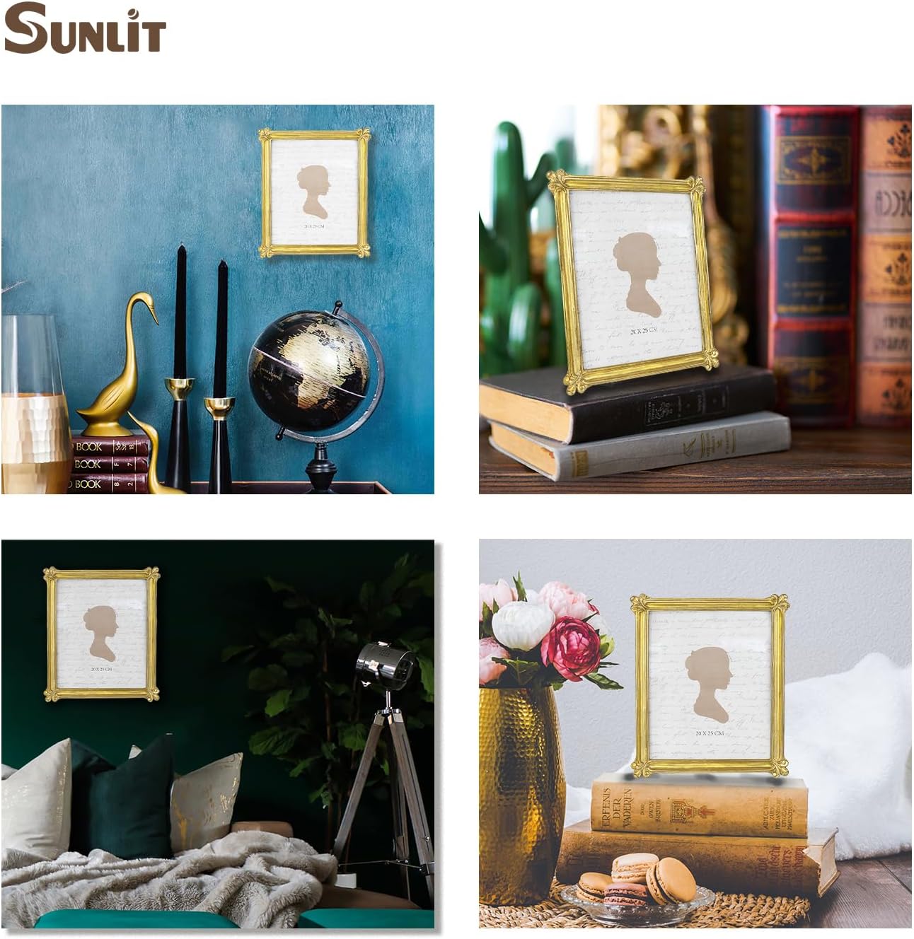 Sunlit Vintage Picture Frame 8x10 Inch, Luxury Antique Photo Frames with Glass Front, Photo Display, Tabletop Wall Hanging, Gift Ideas, Gold