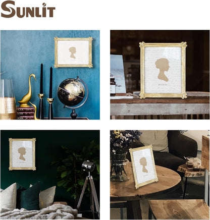 Sunlit Vintage Picture Frame 8x10 Inch, Luxury Antique Photo Frames with Glass Front, Photo Display, Tabletop Wall Hanging, Gift Ideas, Gold