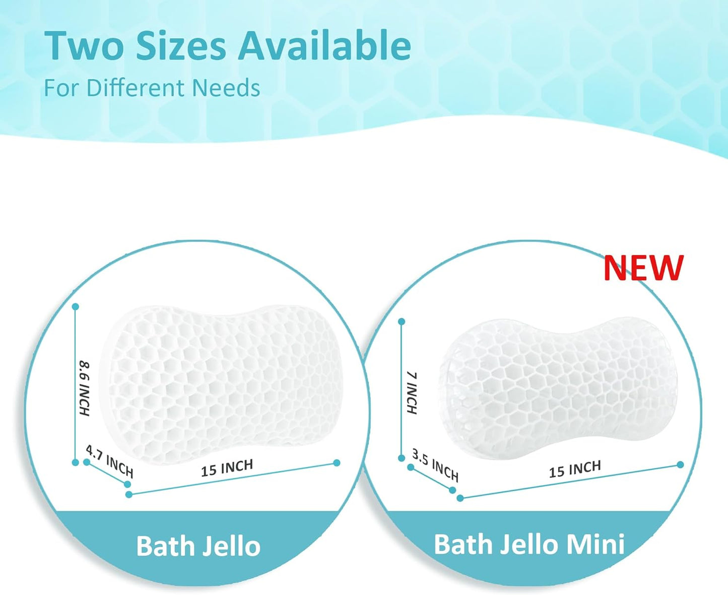 Sunlit Bath Jello Mini Gel Bath Pillows, Lumbar Pillow for Bathtub, Back Support Pillow, Gel Pillow with Non-Slip Suction Cups for Lumbar, Back Rest Support, Fits Curved or Straight Back Tubs, Ice Blue