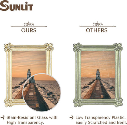 Sunlit Vintage Picture Frame 8x10 Inch, Luxury Antique Photo Frames with Glass Front, Photo Display, Tabletop Wall Hanging, Gift Ideas, Gold
