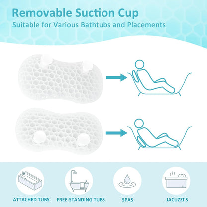 Sunlit Bath Jello Mini Gel Bath Pillows, Lumbar Pillow for Bathtub, Back Support Pillow, Gel Pillow with Non-Slip Suction Cups for Lumbar, Back Rest Support, Fits Curved or Straight Back Tubs, Ice Blue