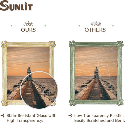 Sunlit Vintage Picture Frame 8x10 Inch, Luxury Antique Photo Frames with Glass Front, Photo Display, Tabletop Wall Hanging, Gift Ideas, Gold