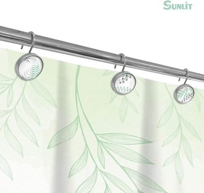 Sunlit Round Crystal Glass Decorative Shower Curtain Hooks, Rust Proof Oil Rubbed Metal Shower Curtain Rings, Leaf Shower Curtain Hooks-12 Pack, Gray Green Leaves