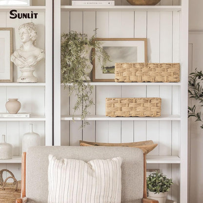 Sunlit Natural Fiber Farmhouse Storage Baskets, Hand Woven Bathroom Storage Boxes, Boho Toilet Paper Tank Basket, Decorative Storage Bins for Countertop, Bathroom Organizer Set of 2, Wavy, Beige