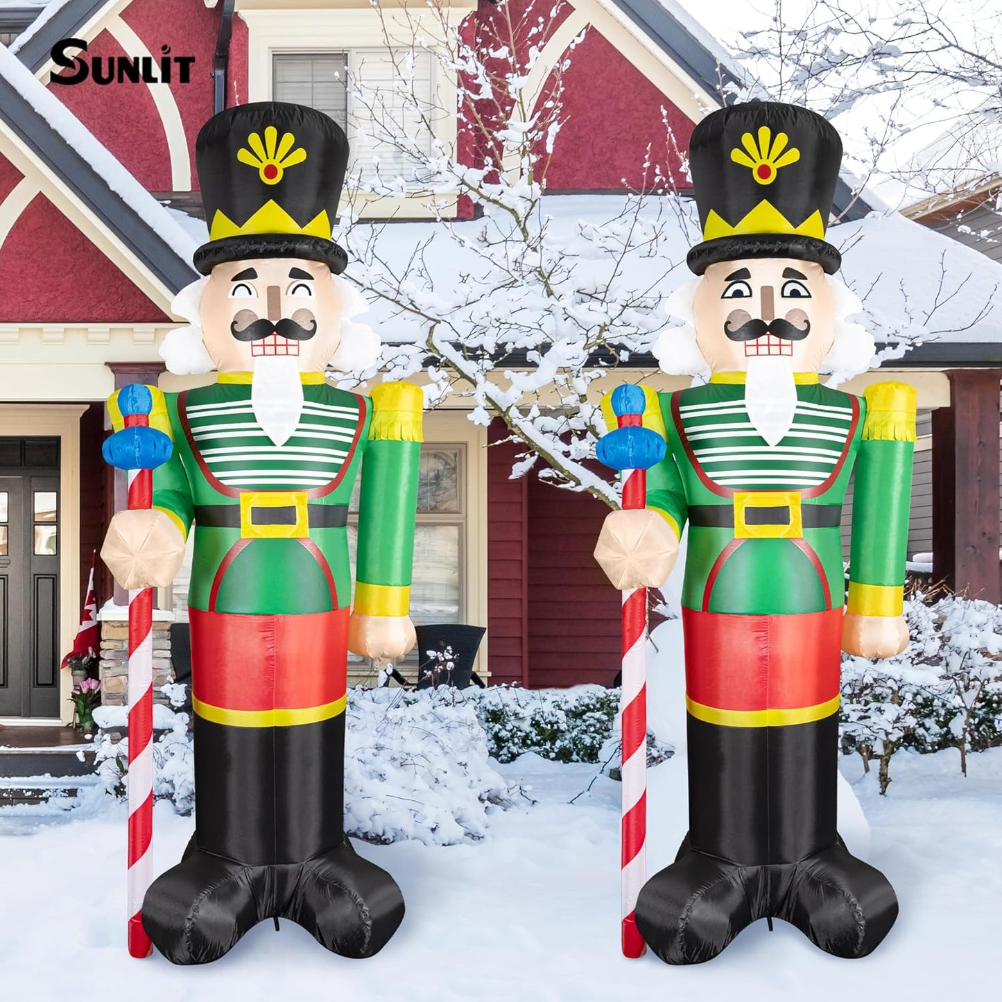 Sunlit 8ft Giant Christmas Inflatable Nutcracker Soldier with Replaceable Eyes, Lighted Yard Outdoor Holiday Decoration with Blower and Adaptor for Indoor Porch Lawn, Red and Green
