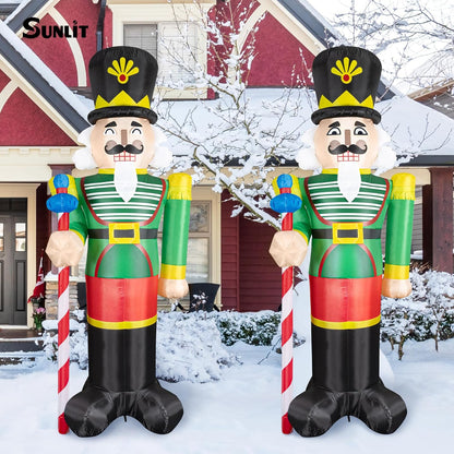 Sunlit 8ft Giant Christmas Inflatable Nutcracker Soldier with Replaceable Eyes, Lighted Yard Outdoor Holiday Decoration with Blower and Adaptor for Indoor Porch Lawn, Red and Green