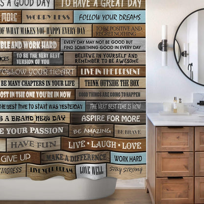 Sunlit Extra Long Inspirational Motivational Happiness Quotes for Courage Be Awesome Poster Print Rustic Cabin Shower Curtain Teak Closet Curtain Home Bathroom Decor Fabric Quote Tapestry