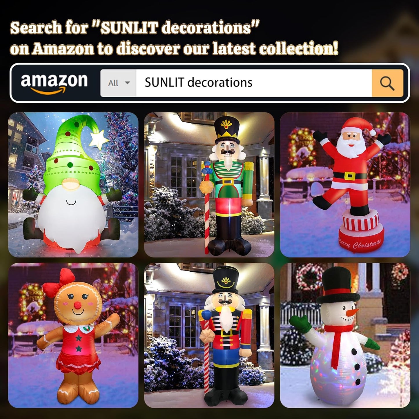 Sunlit 8ft Giant Christmas Inflatable Nutcracker Soldier with Replaceable Eyes, Lighted Yard Outdoor Holiday Decoration with Blower and Adaptor for Indoor Porch Lawn, Red and Green