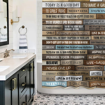 Sunlit Extra Long Inspirational Motivational Happiness Quotes for Courage Be Awesome Poster Print Rustic Cabin Shower Curtain Teak Closet Curtain Home Bathroom Decor Fabric Quote Tapestry